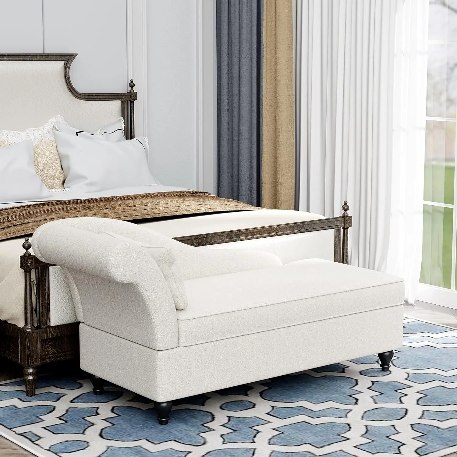 Storage Chaise Lounge Indoor, Linen Upholstered Chaise Lounge Chair with Storage for Bedroom Living Room Office, Customized