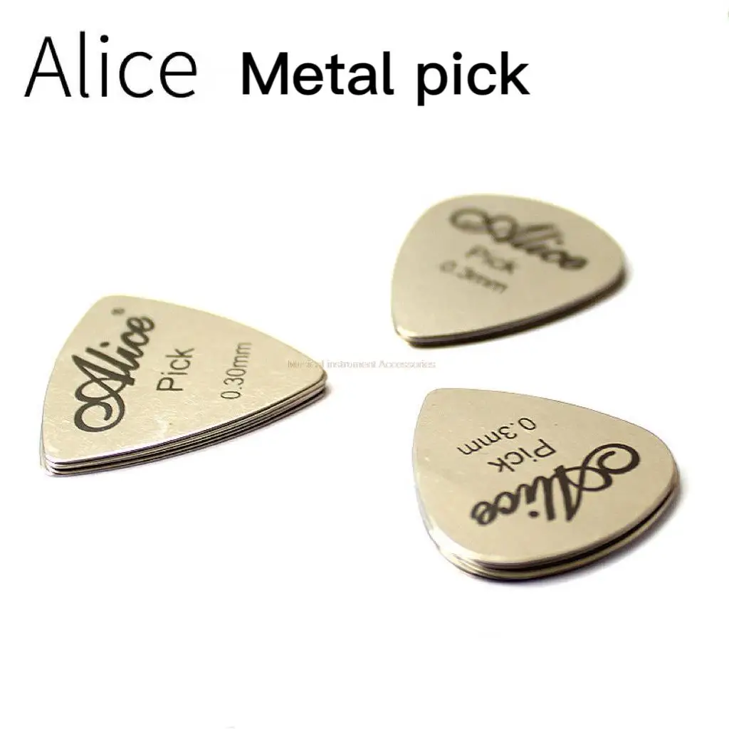 5 Piece Pack Alice Metal Guitar Pick 0.3mm Thin And Durable Silver Professional Bass Guitar Pick Stainless Steel Drop-Shaped