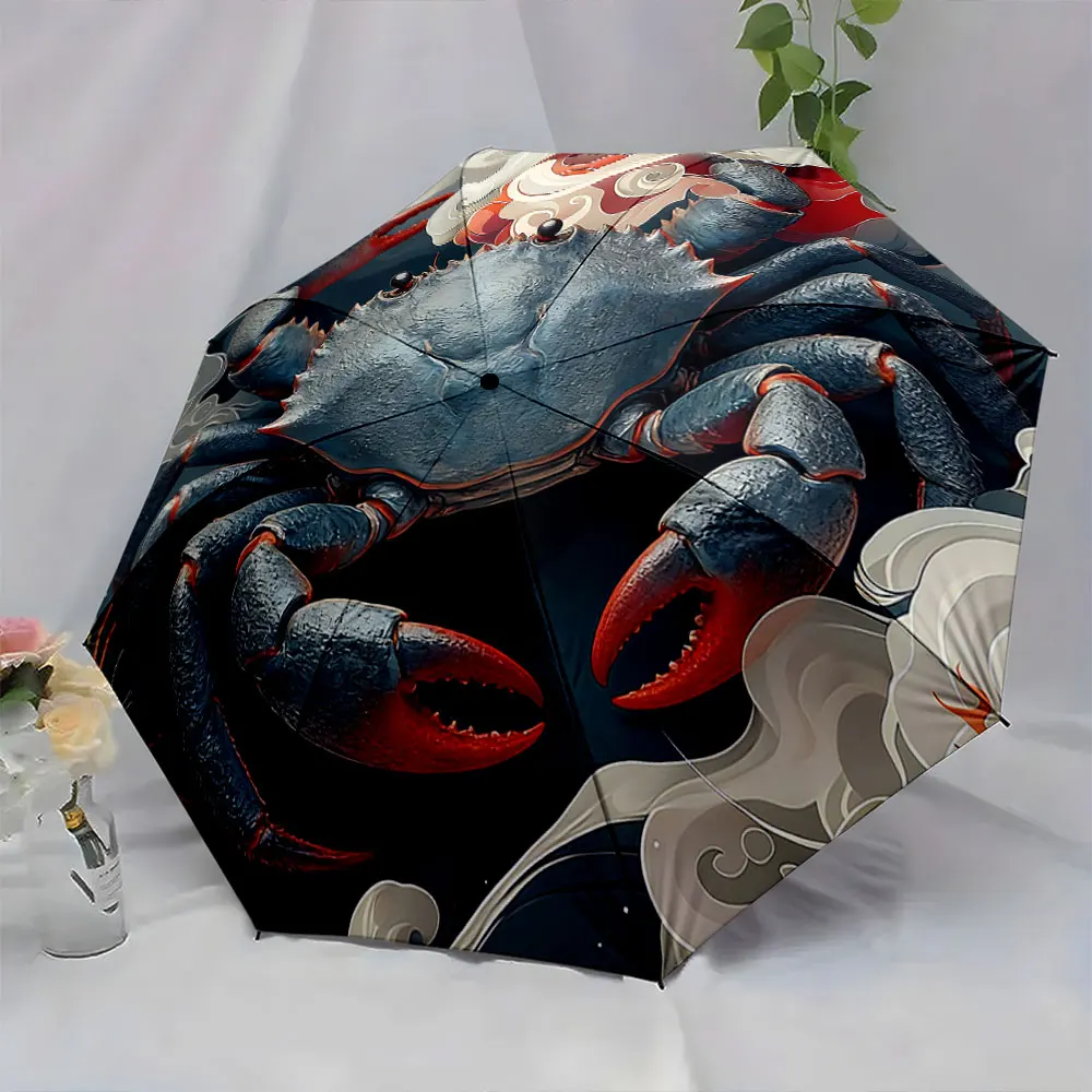 1PC Crab Design Umbrella Adds Coastal Charm to Your Style Print 8 Iron Ribs Folding Umbrella Auto-Open Fashion Sunshade