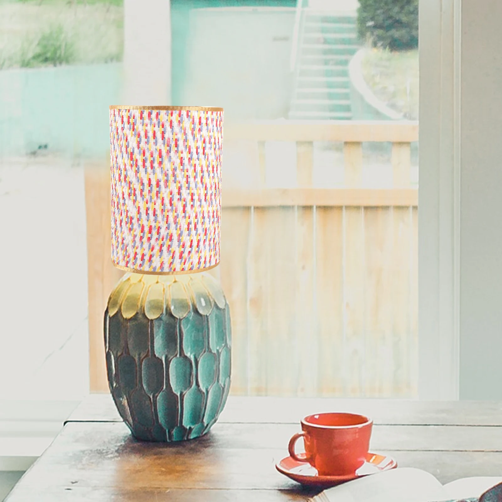

Colorful Lamp Shade PVC Fabric Cover for Bedroom Table Lampshades Woven Light Shades Replacement Home Decor Desk Lamps