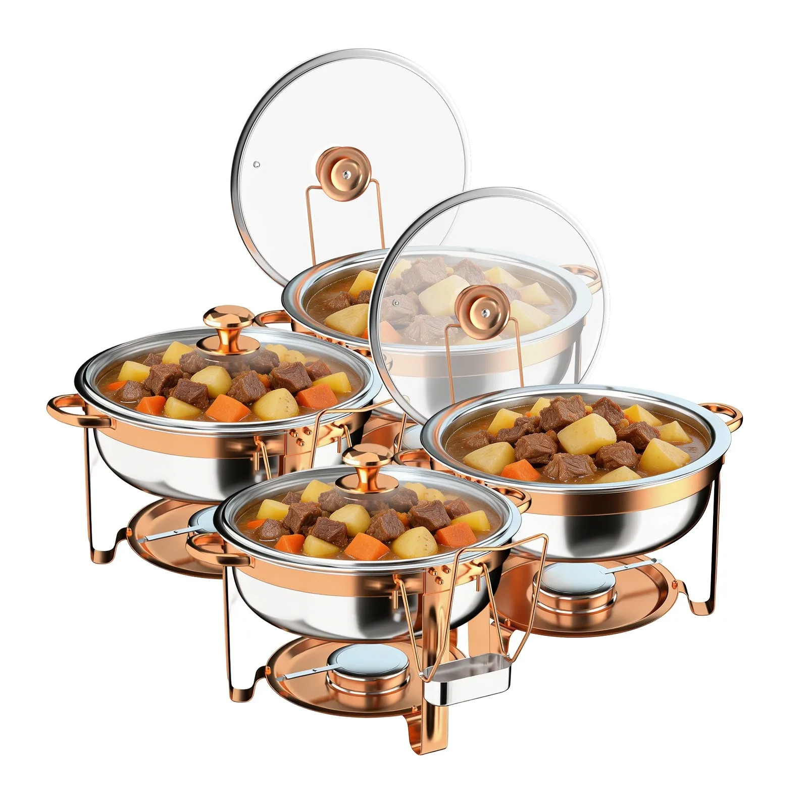 4 Pieces 5QT Stainless Steel Chafing Dish Set with Rose Gold Handles for Banquet