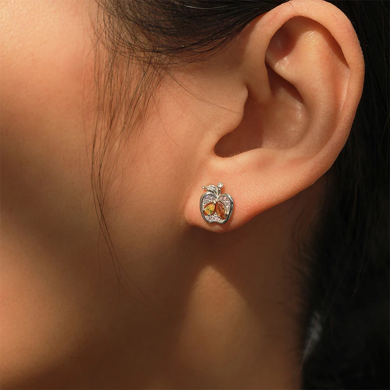 Trustdavis Real 925 Silver Fashion Cute Apple Multicolor Zirconia Earrings for Women Daily Wear Jewelry Gift DS4305 3