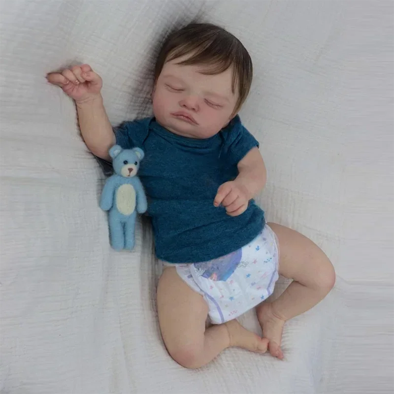 

49cm Handmade Reborn Dolls Rosalie Cute Reborn Sleeping Baby Doll Girl with Hand-Rooted Brown Hair Kids Gift