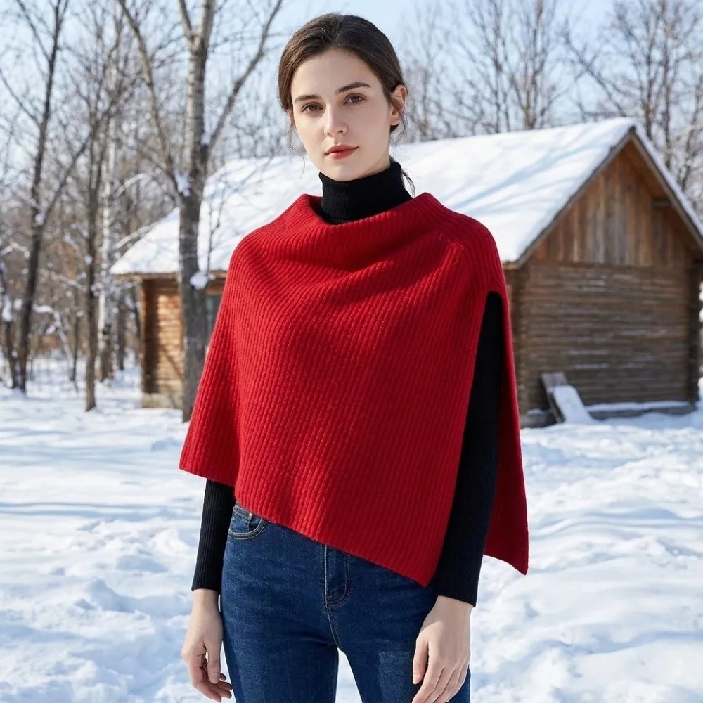 Eleganter Pullover-Strickschal, warmer, dicker Damen-Umhang im koreanischen Stil, Damen-Winterschal – Detail 10