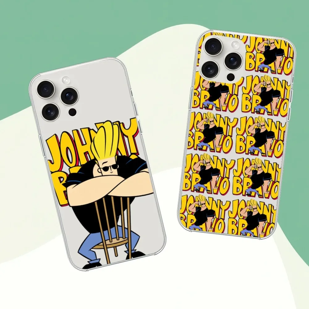 Cartoon J-Johnny Bravo Phone Case For Transparent iPhone16 13 14 12 11 15 Max Plus Pro Mini Shell