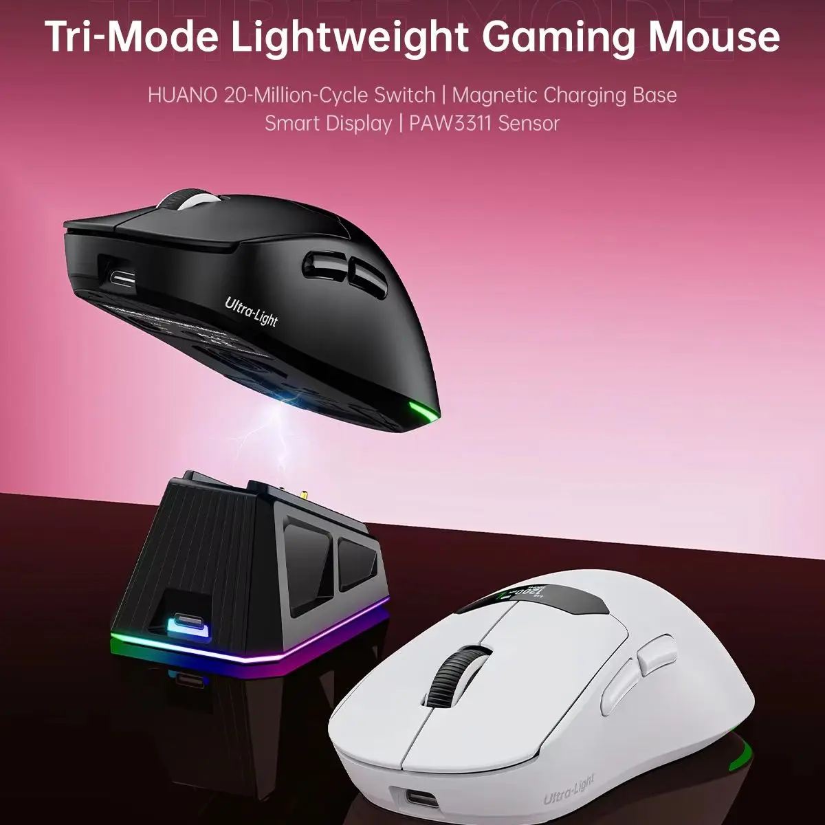 2.4G Bluetooth Wireless Tri-Mode Gaming Mouse With Screen Display Rechargeable Ergonomic Mouse With Charging Dock For Computer