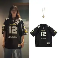 Minji Hyein's Same Asif Calie Korean Designer Brand Printed Loose Short Sleeved Jersey Tops Summer Women Oversized Sport Tshirt