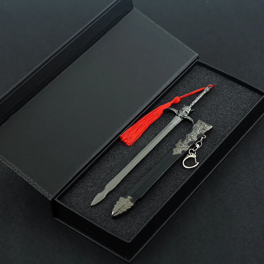 22cm Devil Rebellion Dante Sword Keychain with Red Tassel DMC Game Peripherals All Metal Sword for Home Ornaments Gift Keychain