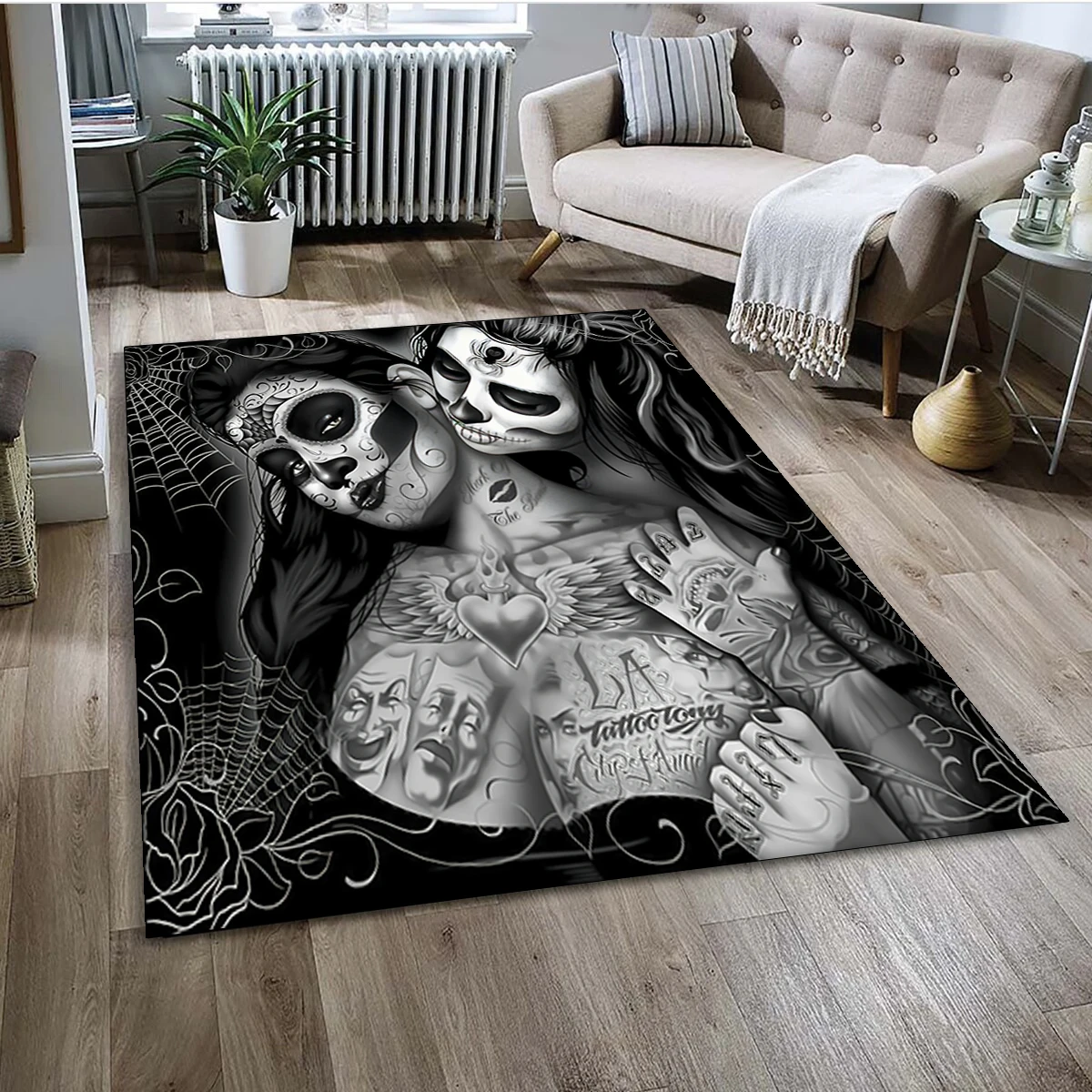 Gothic Female Skull Horror Dead Girl Area Rug,Carpet for Home Living Room Bedroom Sofa Doormat Decor,kids Non-slip Floor Mat 3D