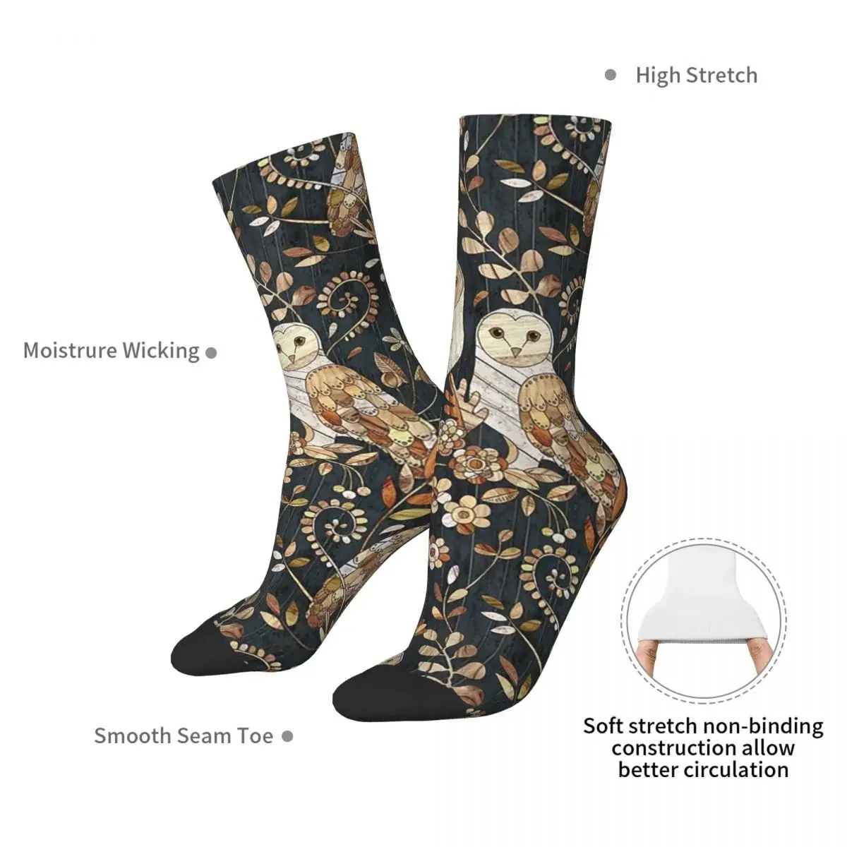 Wooden Wonderland Barn Owl Collage Socks Harajuku Super Soft Stockings All Season Long Socks Accessories for Unisex Gifts