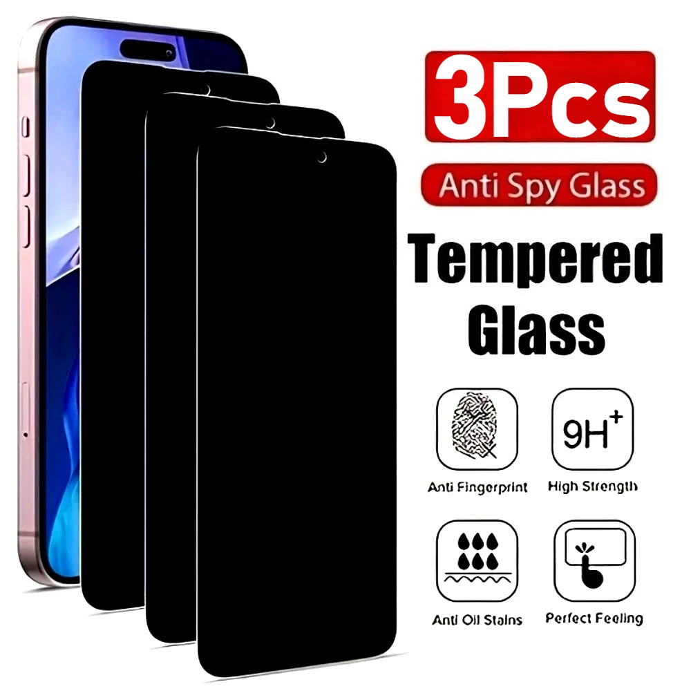 

3 шт. закаленное стекло для iPhone 17 16 15 14 Pro Max 15 14 Plus 13 12 11 Pro 16e XR XS Max Anti-Spy полноэкранная защита