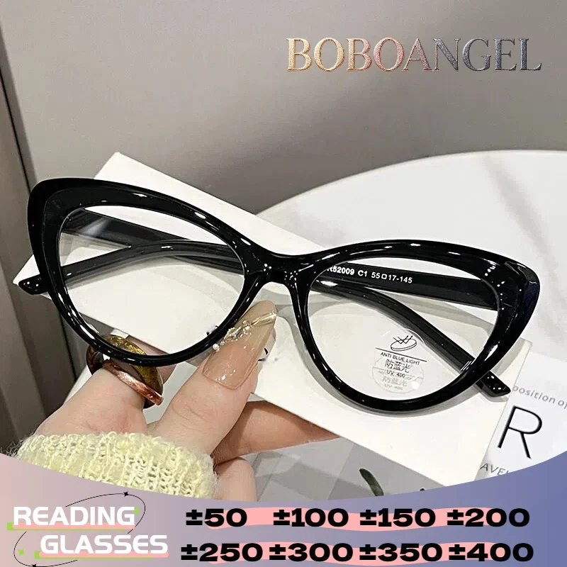 

Очки BOBOANGEL Fashion GeometricCat'sEye с диоптриями для женщин, защита от синего света, TR90, для коррекции близорукости, фотохромные, для улицы