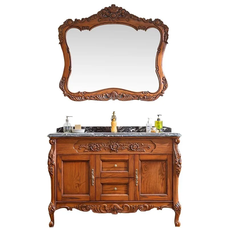 European bathroom cabinet solid wood floor-to-ceiling bathroom washstand combination