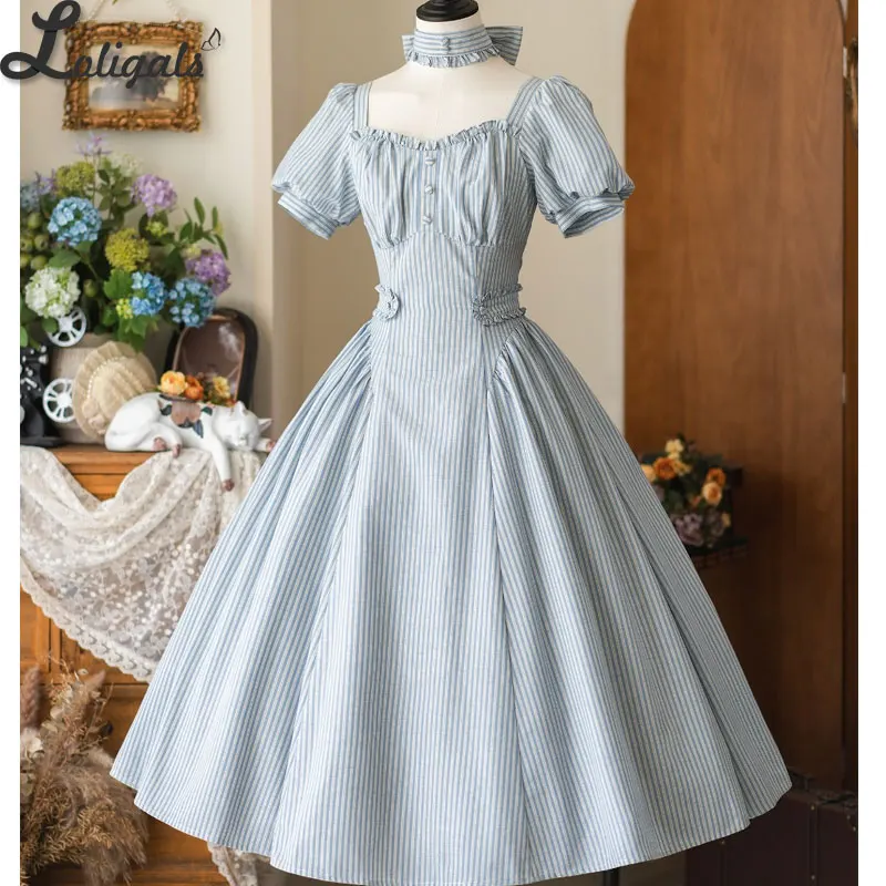 

Classic Summer Dress Vintage Striped Long Party Dress ~ The Smell of Forest