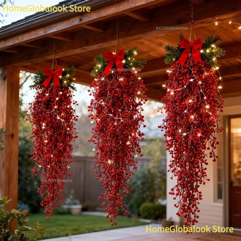 3 pièces de guirlandes de plantes artificielles à suspendre, fougères rouges en plastique, lierre artificiel, guirlande de feuillage, éléments décoratifs imperméables, verdure pour Noël, décoration de table, mariage, jardin, mur, fête, fournitures de décoration.