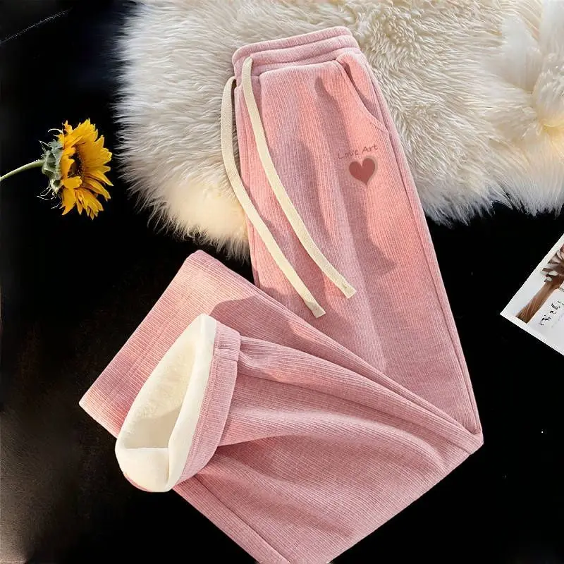 Women's Fleece-Lined Pants 2025 New Arrival, Thickened Warm Joggers for Winter, Casual Sporty Wide Leg Sweatpants for Outerwear