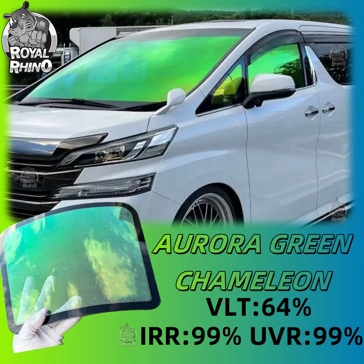 

Aurora Green Chameleon VLT 64% Car Front Rear Window Tint Windshield Protection Solar Wrap Film Anti UV Heat Insulation