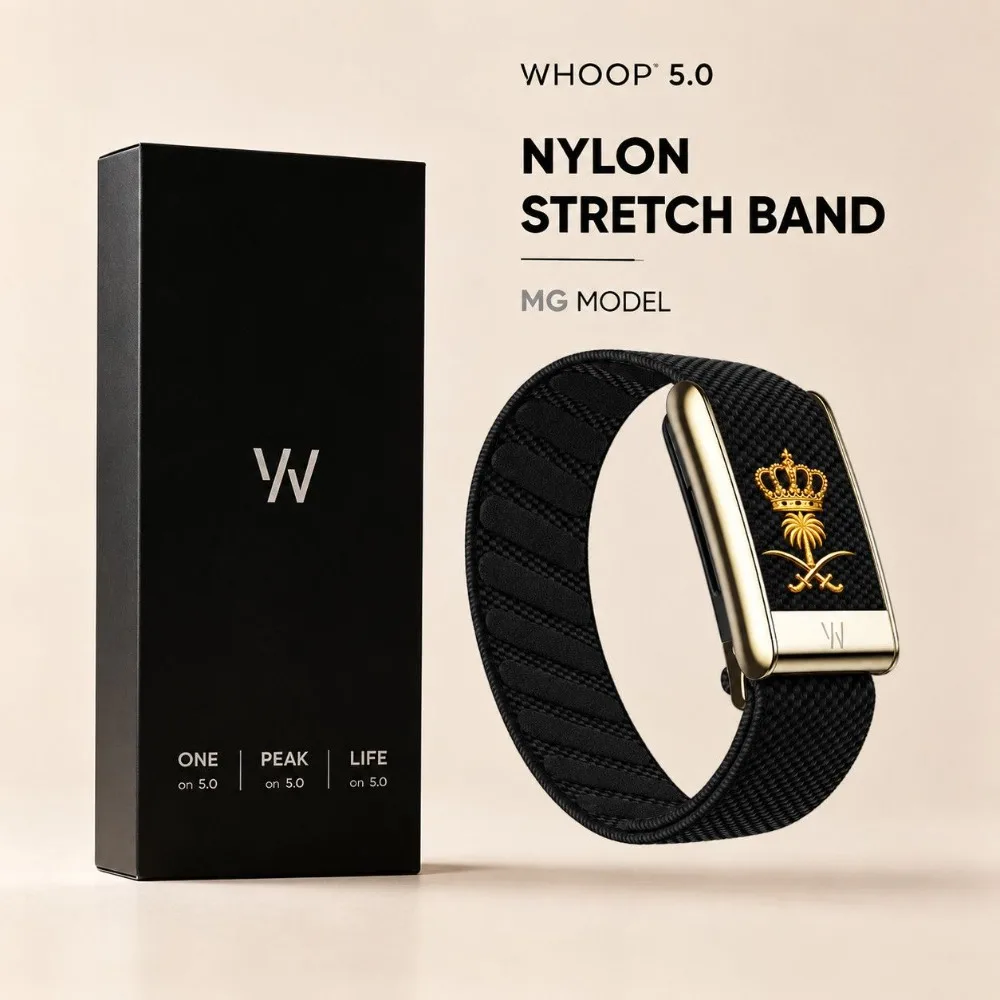 For WHOOP 5.0 MG Saudi Emblem Print Elastic Nylon Woven Wristband Metal Frame Sport Replacement Strap Fitness Band