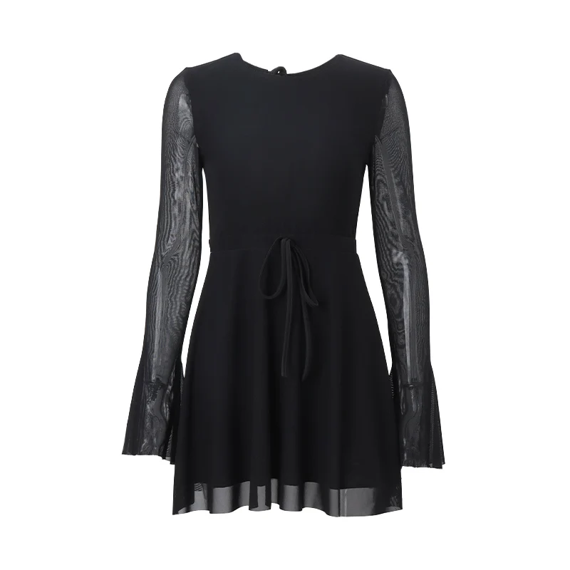 Candyhot-Vestido corto de manga larga con espalda descubierta para mujer, minivestido Sexy Y2K de malla transparente, faldas ajustadas a la cadera para fiesta de graduación, Otoño, 2024