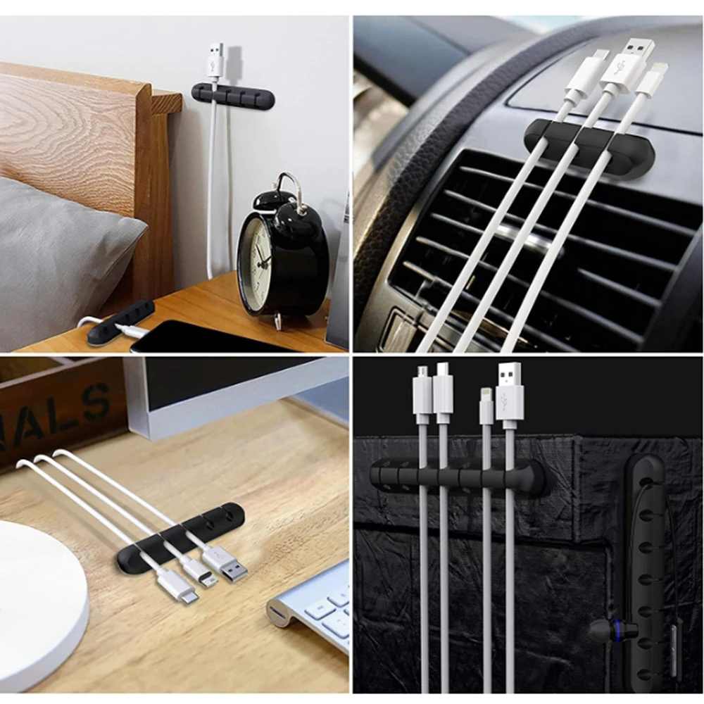 Flexible Cable Organizer 3/5/7 Hole Cable Management Clips for USB Charging Cable Nightstand Power Cord Mouse Cable Fixation