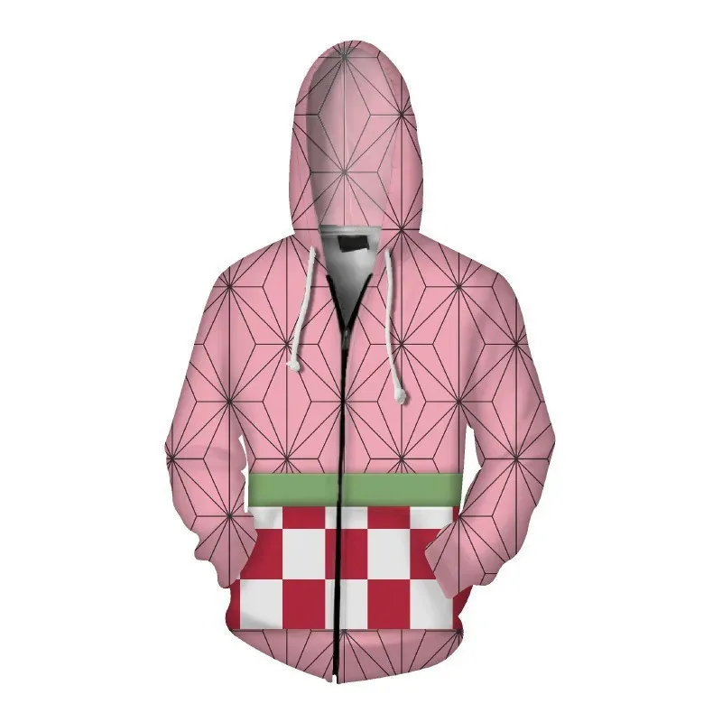 Demon Slayer Kimetsu no Yaiba Tanjirou Nezuko Zenitsu Tomioka Giyuu Cosplay Felpa con cappuccio Costume Anime Giacca Cappotto per la festa di Halloween