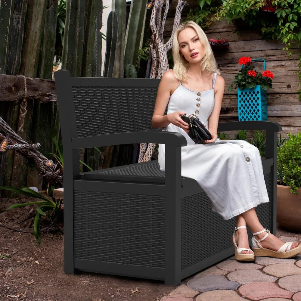 

75 Gallon Storage Bench Deck Box Outdoor, Lockable Durable All-Weather Seating with Hidden Storage Furniture, Deck Storage