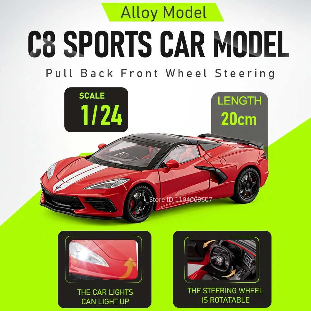 

Масштабная модель спортивного автомобиля C8 SL63 1:22, металлическая, с амортизацией, открывающиеся двери, откат назад, звук и свет, подарки для детей на праздники