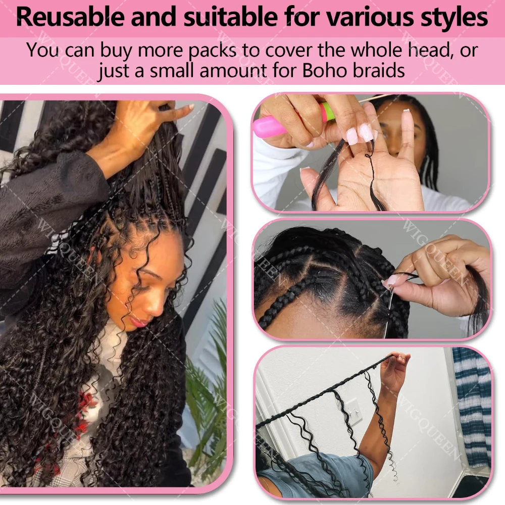 موجة عميقة مجعد Knotless قبل فصل الكروشيه وصلات شعر قبل يحلق الضفائر حزم مع خيوط البورمية شعر بشري لعذراء #5