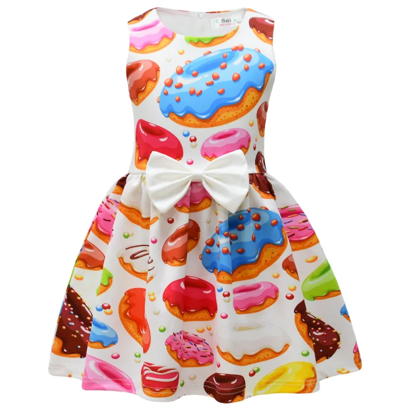 Kids Clothes Dresses for Girls Cute Donuts Bow Dress Baby Girls Birthday Party Princess Dress Toddler Girl kawaii Vestidos