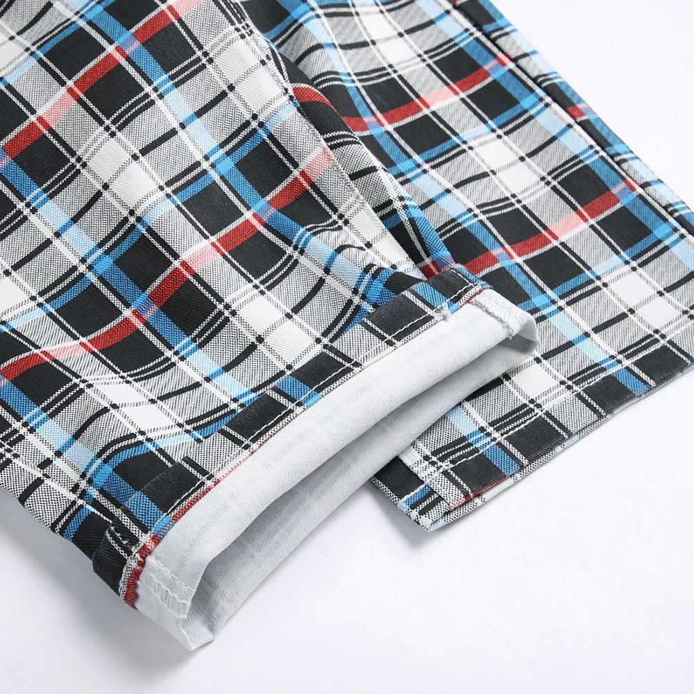 Pantalones cortos con estampado Digital a cuadros para hombre, Vaqueros ajustados a la moda, elásticos de tartán, Verano