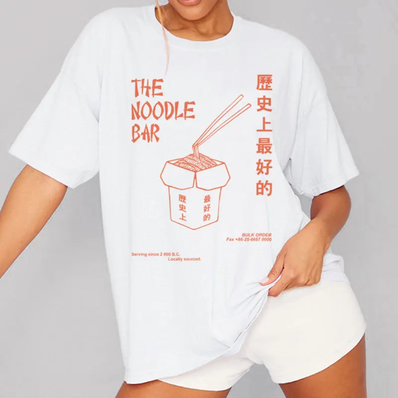 Chinese Noodle Retro Graphic T-Shirts for Women Cute Funny Asian Food T Shirt Unisex Ramen Tee Shirt Vintage Grunge Fashion Tops