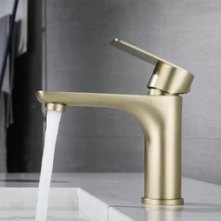 Basin Faucet Deck Mounted Bathroom Toilet Basin Brushed Gold Faucet Hot and Cold  Mixer Water 304 Stainless Steel Sink Faucets