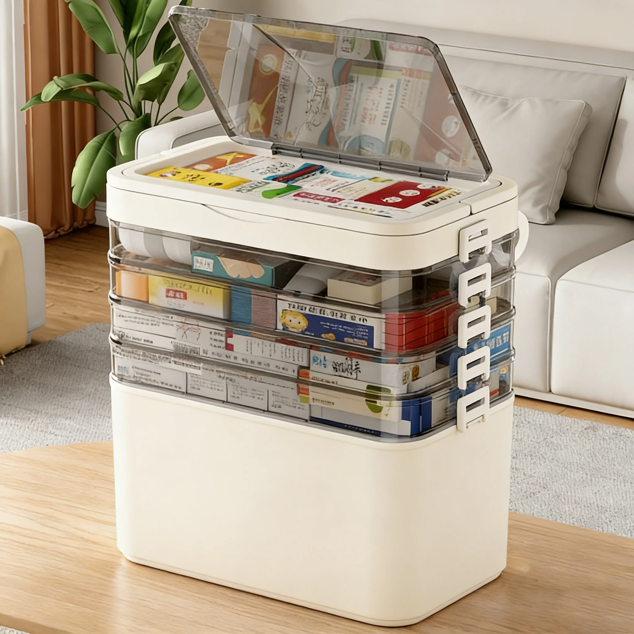 Multi-Layered Milk Tea-Colored Medicine Storage Box - Equipped with Pill Boxes, First Aid Kit Storage, Moisture-Proof and Light-Blocking Design, Portable Medicine Cabinet with Handle, Perfect for Home and Dormitory Use, Under-Bed Storage, Basement Storage Moisture-Proof, Travel Carry, Dormitory Emergency Medicine Box