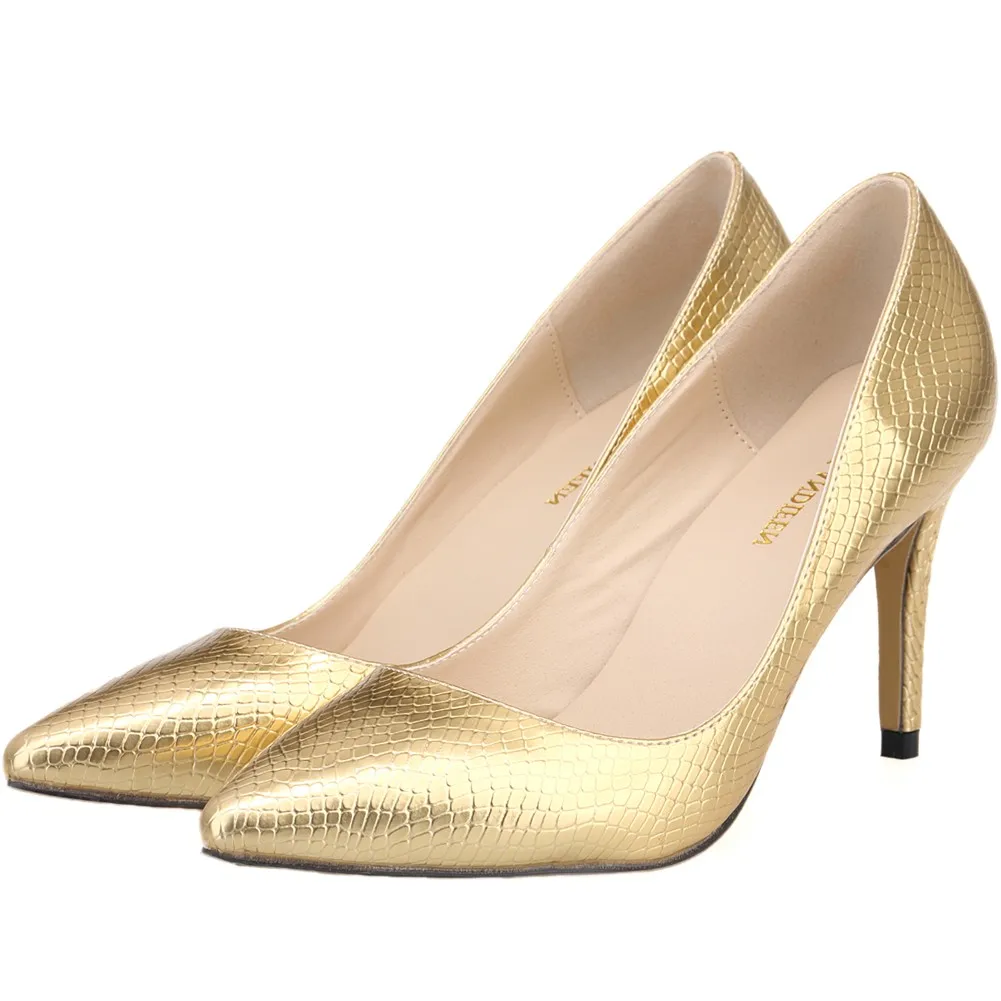 

Big Size New Female Pointed Toe Pumps Elegant 8cm Thin High Heels Woman Sexy Evening Party Dress Shoes Gold Sliver Purple A0069