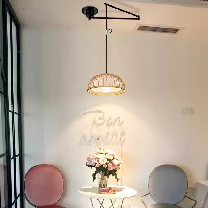 Modern Extendable Rotating Long Pole Lamp Folding Swing Arm Chandelier Dining Table Rocker Chandelier Minimalist Indoor Lighting