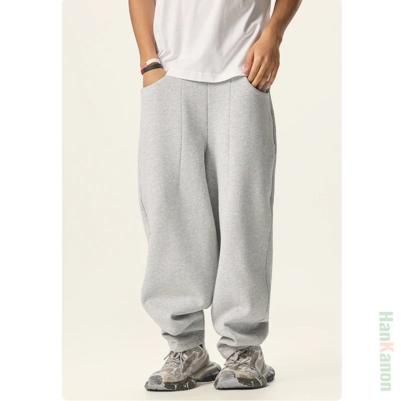 

Autumn/Winter Arrival Men's 350G Fleece Lined Solid Color Loose Lantern Casual Pants Elastic Waist Thickened Warm Casual Pants