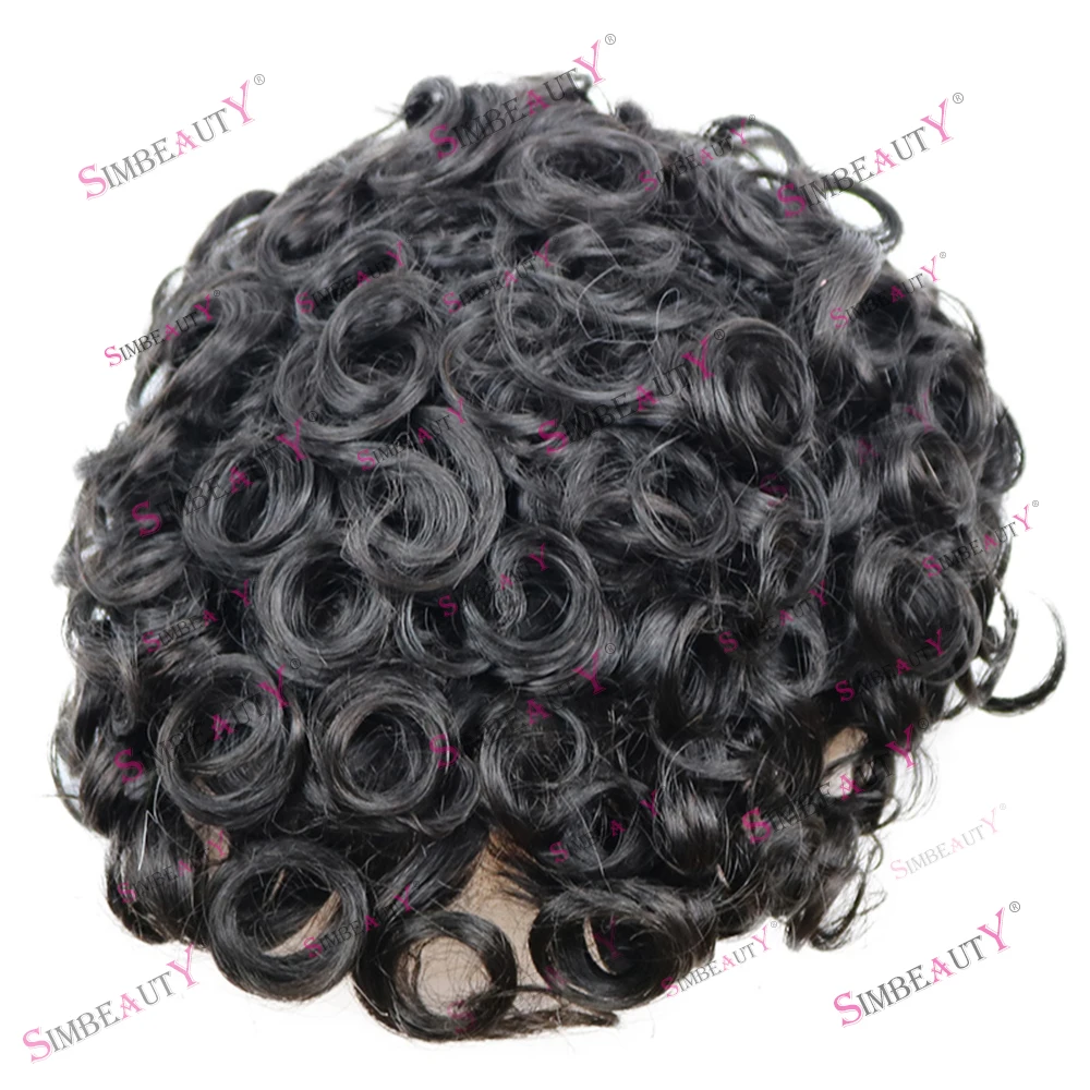 24MM Curly Mens Wigs Brown Black Human Hair Super Durable Mono Toupee Man Capillary Prosthesis Weave Unit Replacement For Male