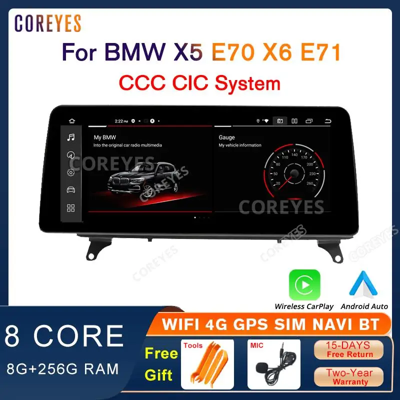 

COREYES 12.3" Carplay Auto Car Radio Multimedia Player For BMW X5 E70 X6 E71 2007-2013 CCC CIC System Display Screen Bluetooth