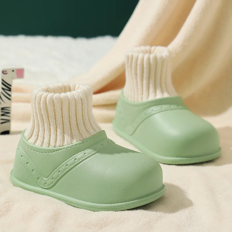 Children PVC Waterproof Home Slippers Girls Boys Warm Plush Sock Boots Winter New Casual Non-slip Cotton Shoes Indoors Kids Shoe