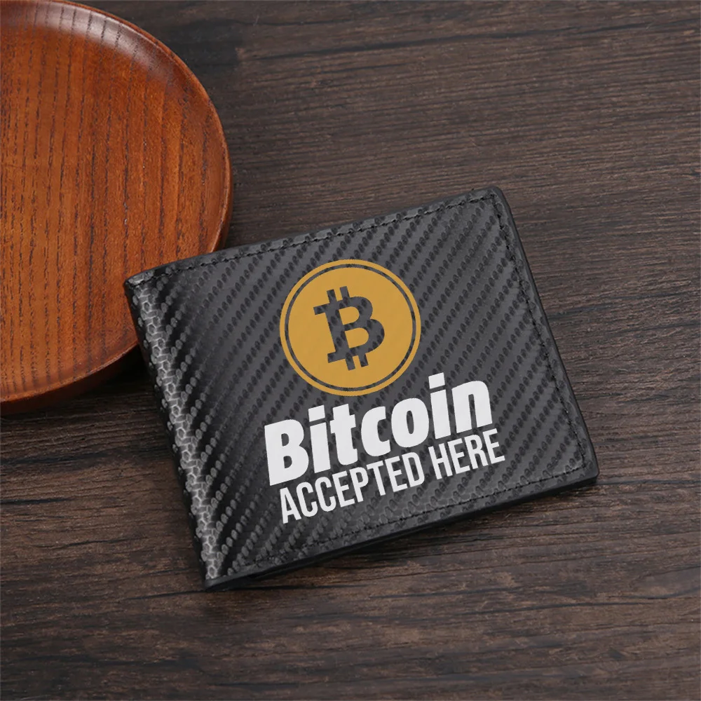 Bitcoin sign text accepted here Men's Wallets Simple Business Modern Stylish Printing Design Gifts For Father Boyfriend Christma