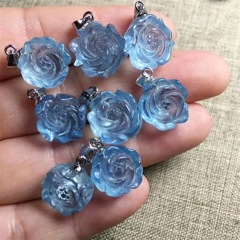 

S925 Natural Aquamarine Flower Pendant Jewelry DIY Necklace Healing Fashion Gift Crystal Beads Reiki Gemstone 1PCS