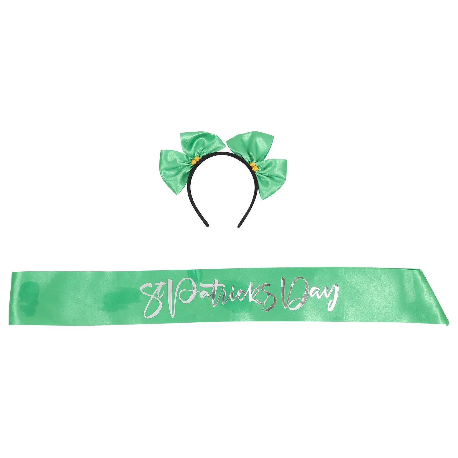 1Set Green Hairhoop and Etiquette Belt Set St Patrick Day Party Headband Shoulder Strap Festive Headdress Decor Supply