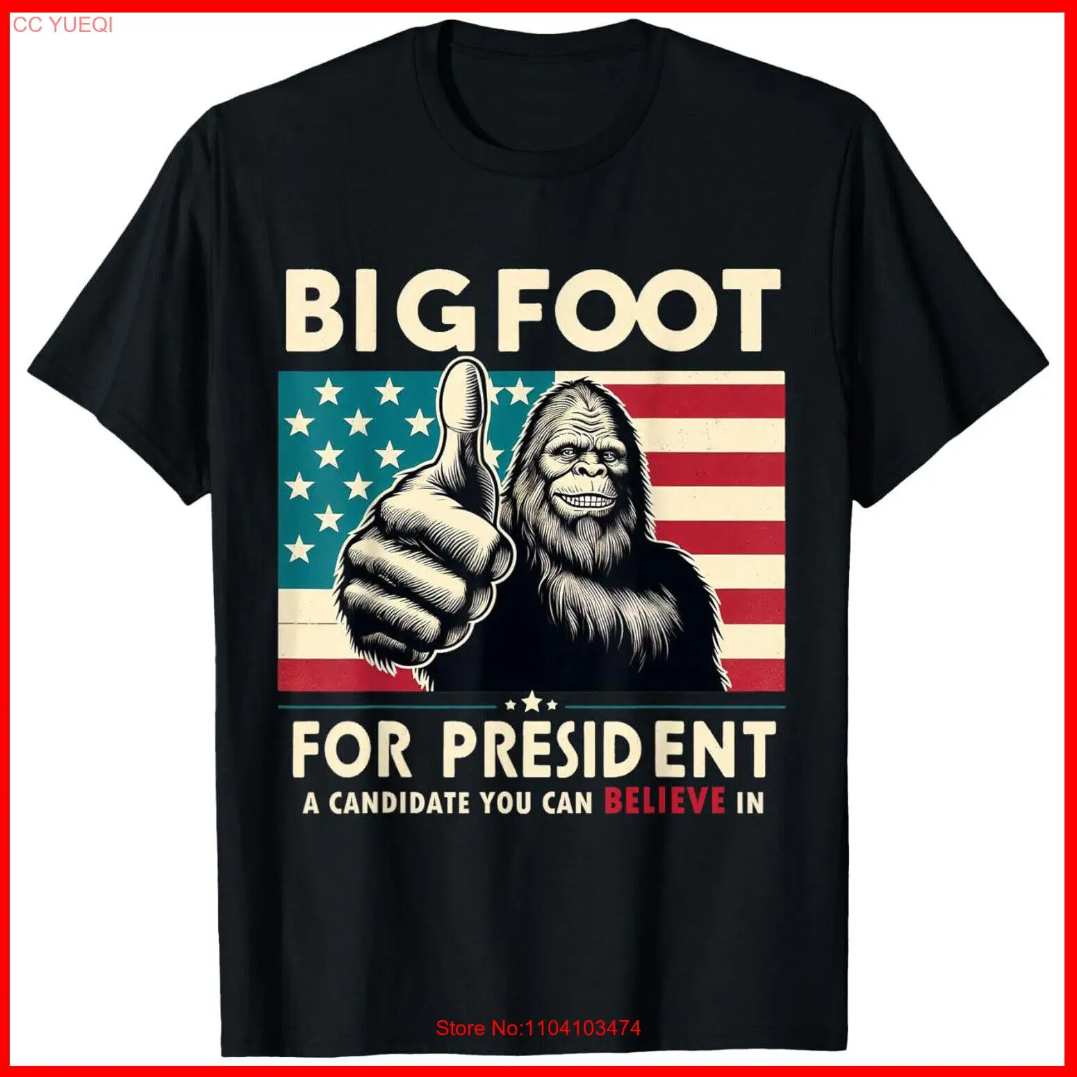 

Vote Bigfoot for President 2024 Funny Election Black Cotton T-Shirt S-5XL