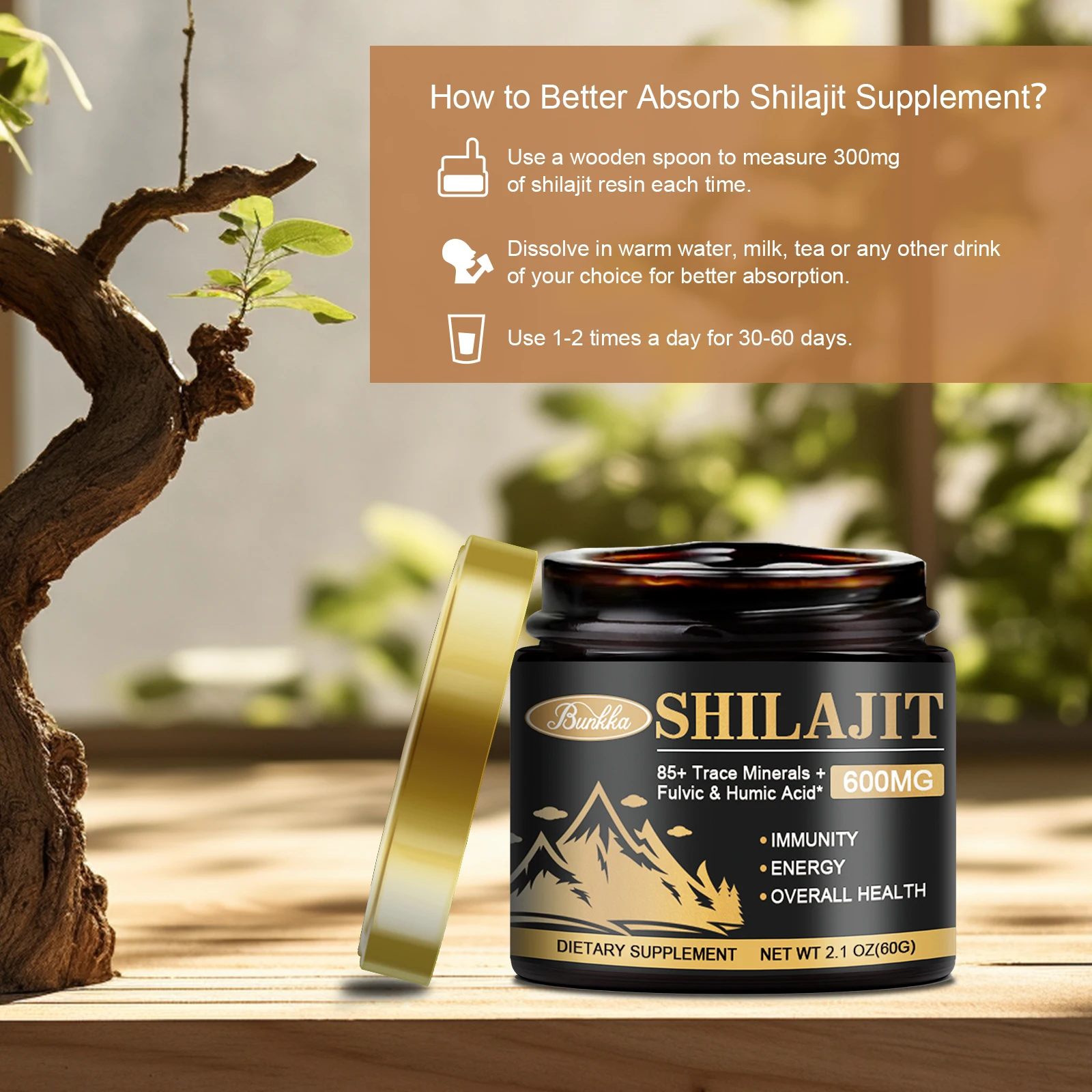 Shilajit Resin Original Pure 100% Himalaya Beauty Health Supplement Non-GMO Pamięć mózgu Poziom energii poznawczej Równowaga hormonalna