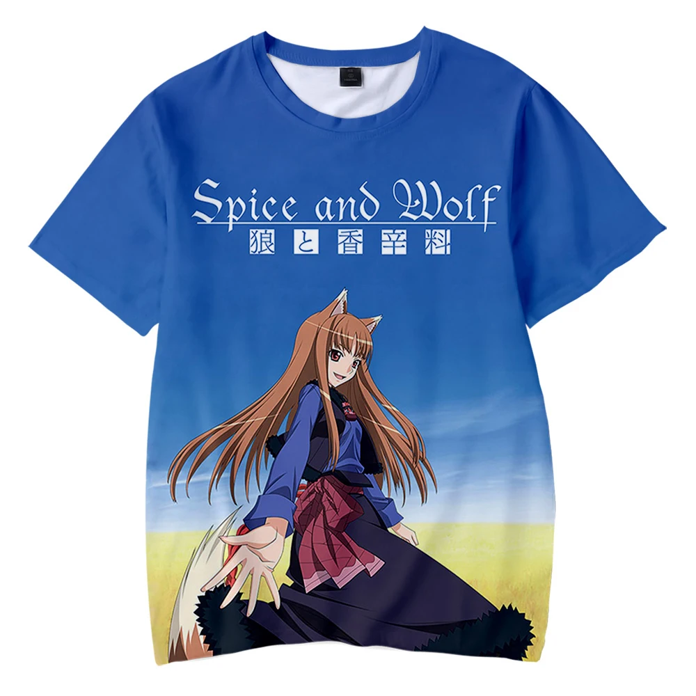 เสื้อยืดอะนิเมะ2023และ Spice and Wolf เสื้อยืดแขนสั้นคอกลม3D สำหรับผู้หญิงและผู้ชาย