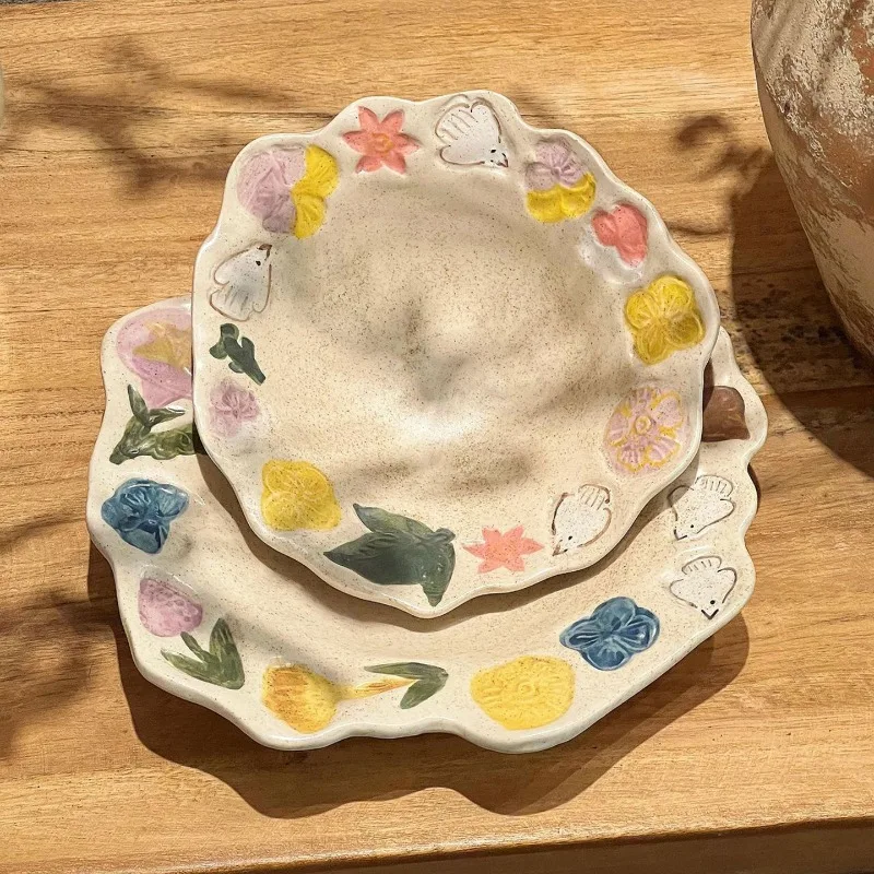 Handmade Irregular Ceramic Plate - Kiln-Changed Glaze, Fun Creative Fruit/Dessert/Salad Plate, Unique Breakfast/Cold Dish Plate