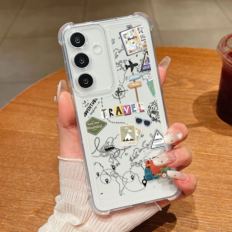 World Travel Map Phone Case For Samsung Galaxy S25 S23 S24 S22 Ultra Plus Shockproof Soft Cover For Galaxy S24+ S23+ S25+ Shell