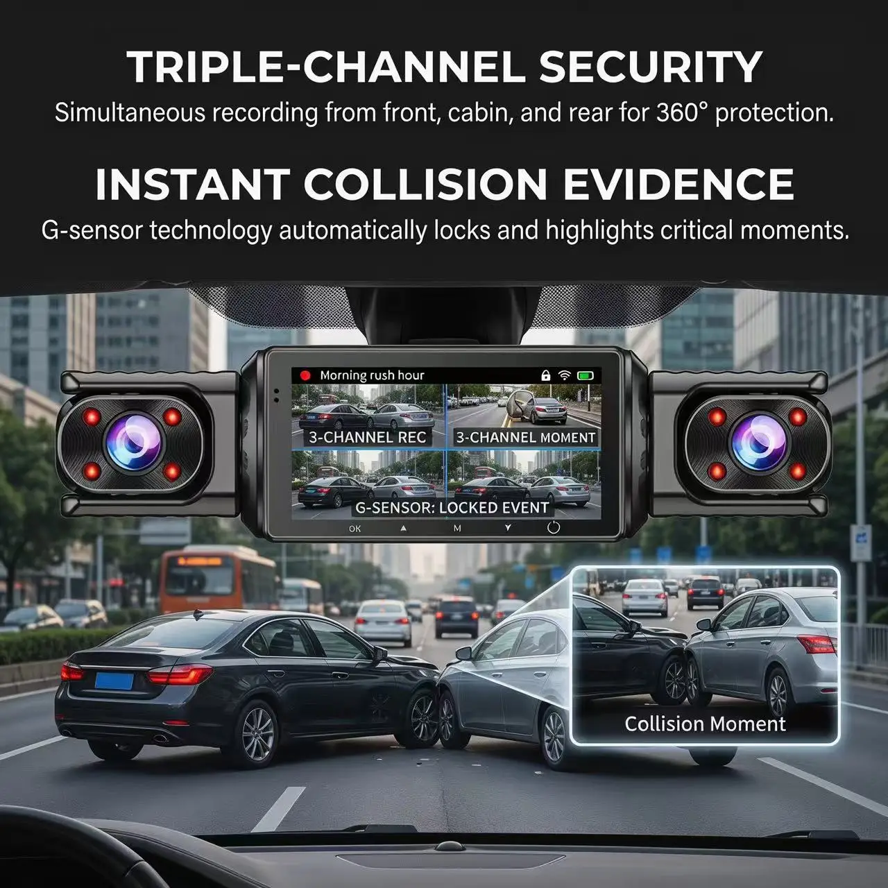 Panoramic 4 Channel Car Dashcam, Multi-lens HD Recording, WiFi Connection for Instant Footage Check