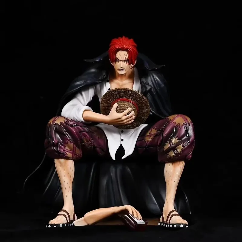 One Piece King Gk Anime Statue Model Red Hair Four Kings Shanks Bt Sitting Posture Collectible 17cm Ornament Action Figure Toy