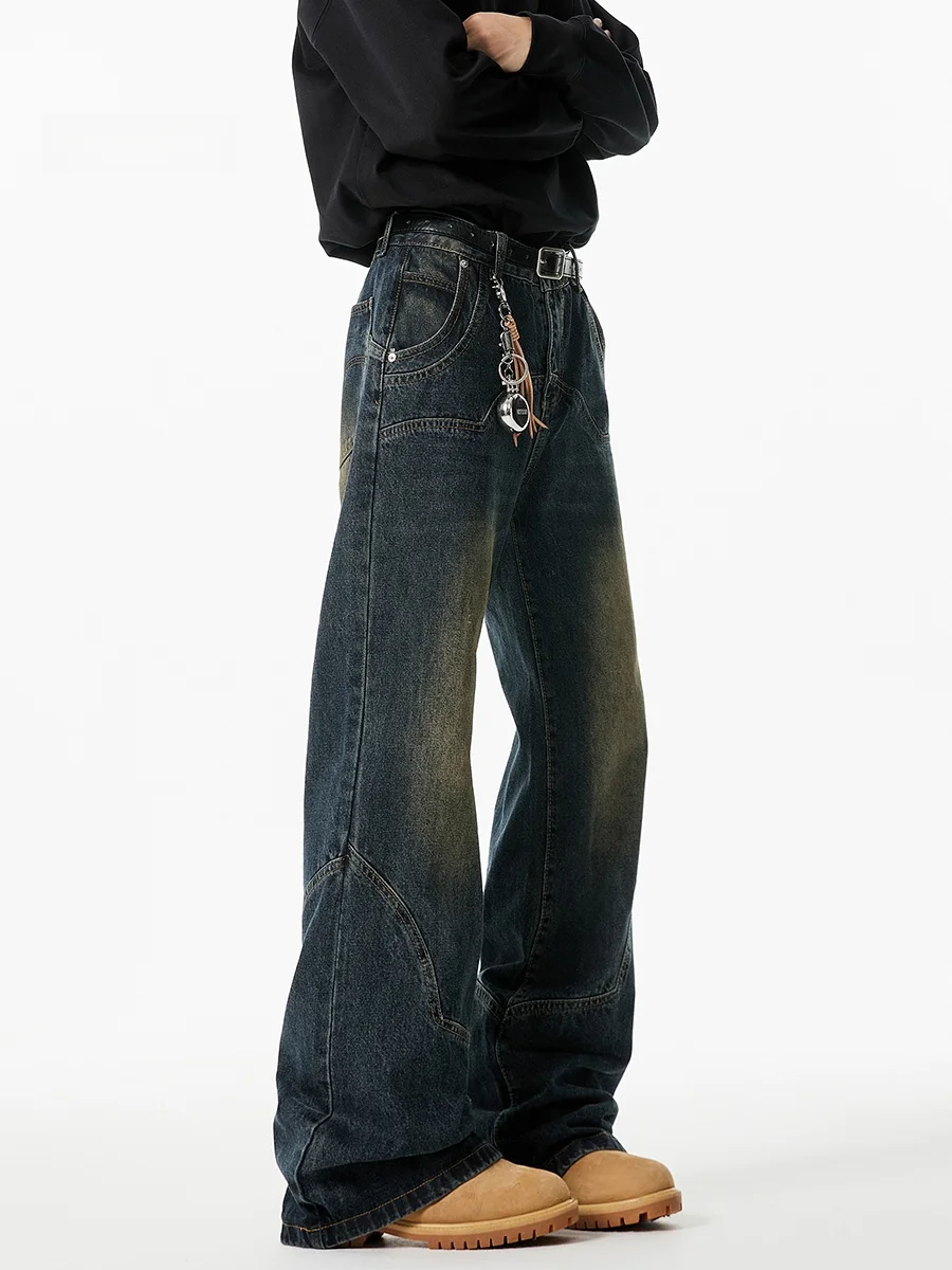 

American Retro Vibe Men's Denim Pants Bell Bot Wide Leg Straight Clean Fit Jeans Youth Casual Wear Resistant Polyester